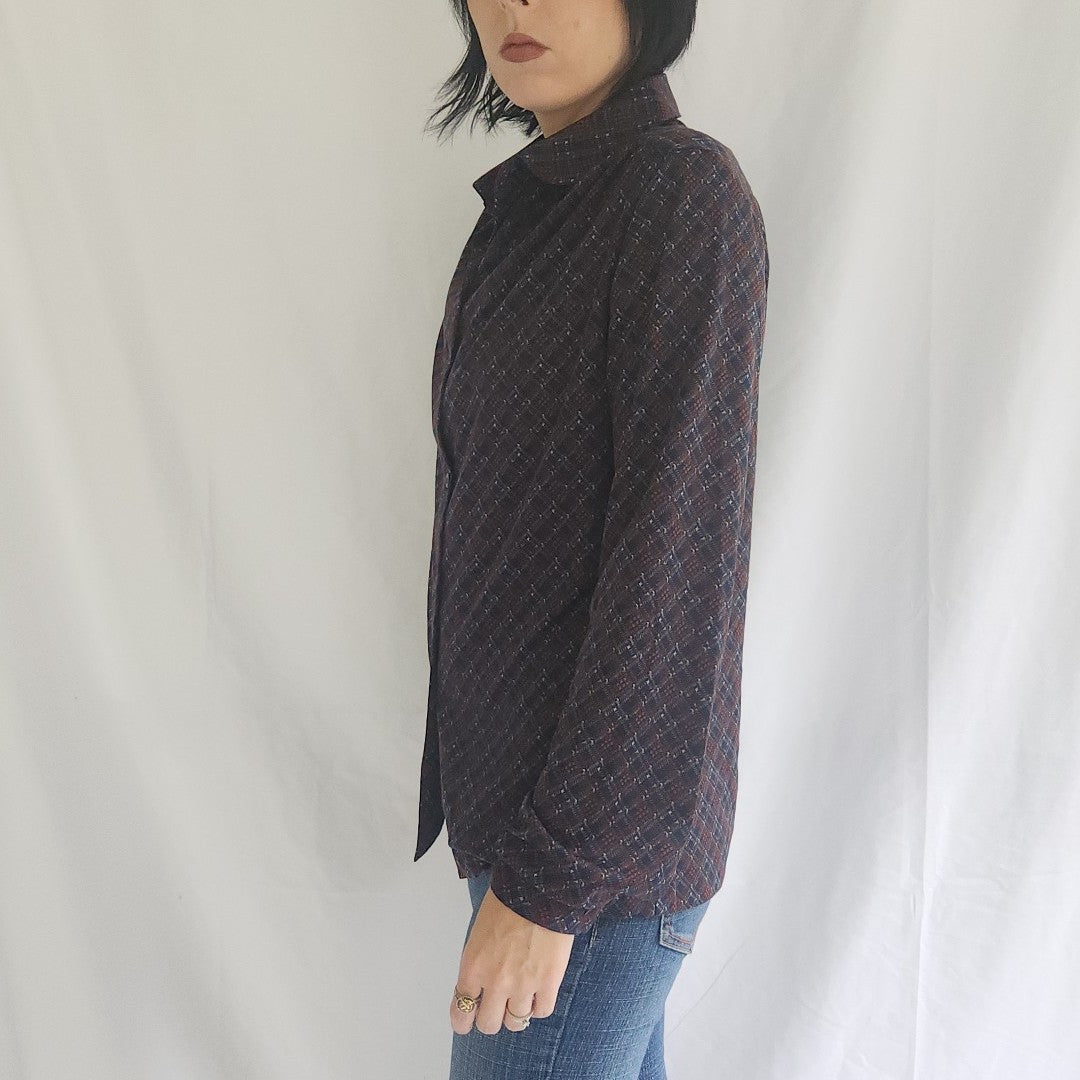 70s Brown and Blue Plaid Shirt