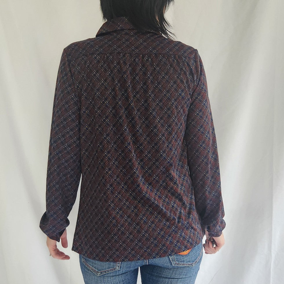70s Brown and Blue Plaid Shirt