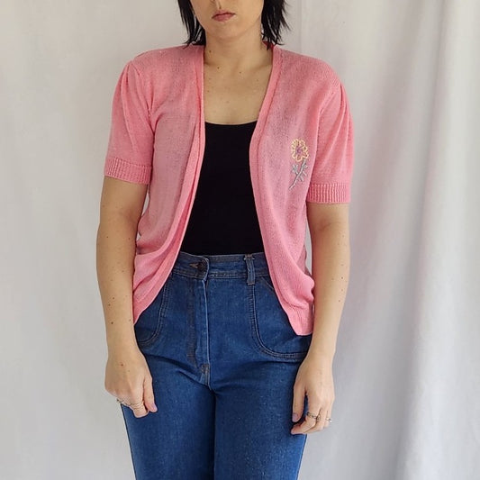 70s Bubblegum Pink Short Sleeve Cardigan