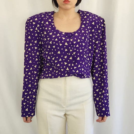 80s/90s Purple Triangle Print Blouse