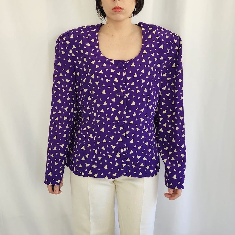 80s/90s Purple Triangle Print Blouse