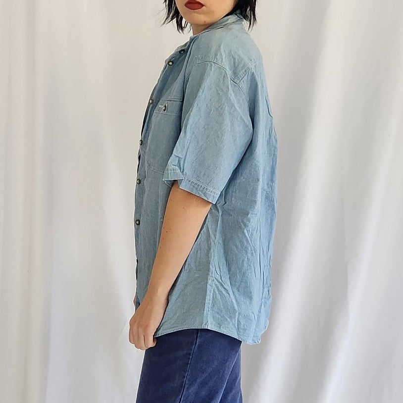 90s/00s 100% Cotton Chambray Short Sleeve Button Down