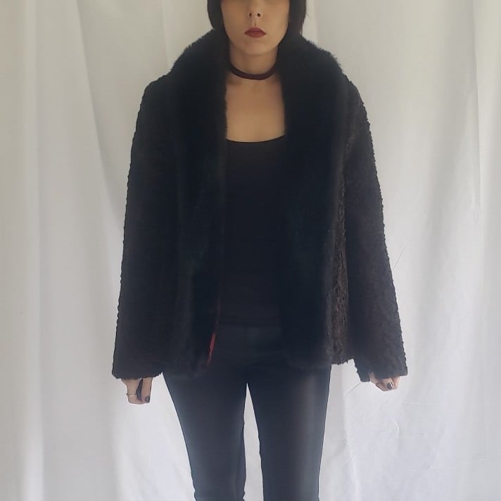 70s Brown and Black Faux Fur Cropped Coat