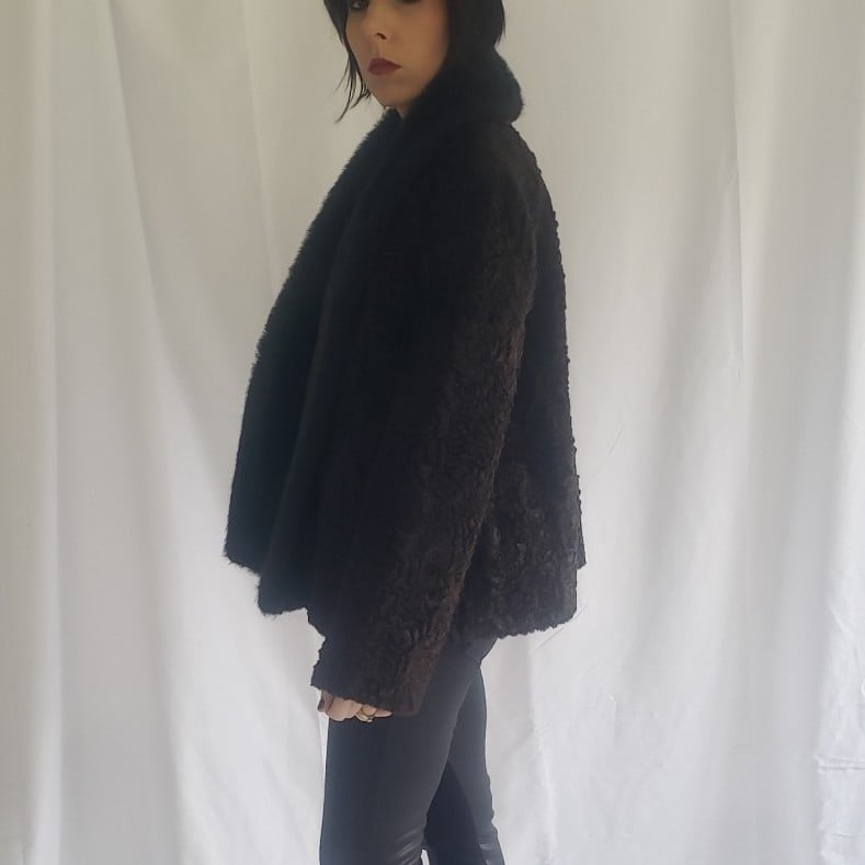 70s Brown and Black Faux Fur Cropped Coat