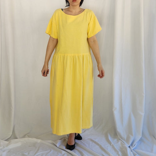 90s 100% Cotton Yellow Oversized Dress