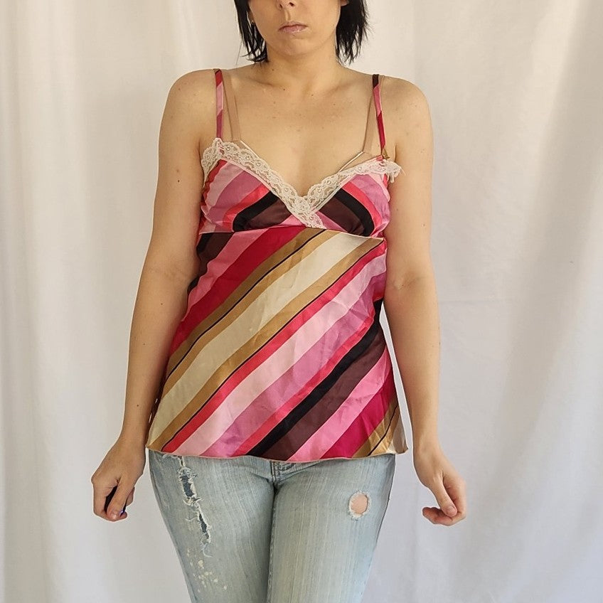 Y2K Pink and Brown Satin Top