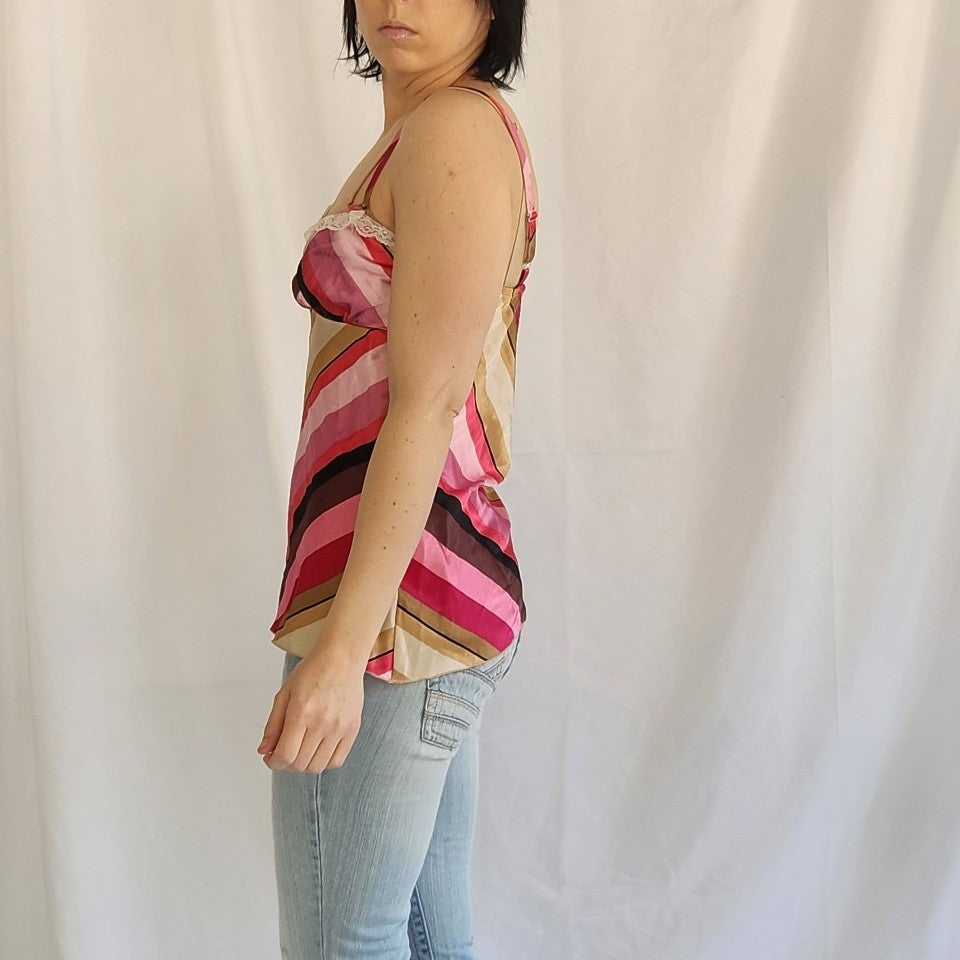 Y2K Pink and Brown Satin Top