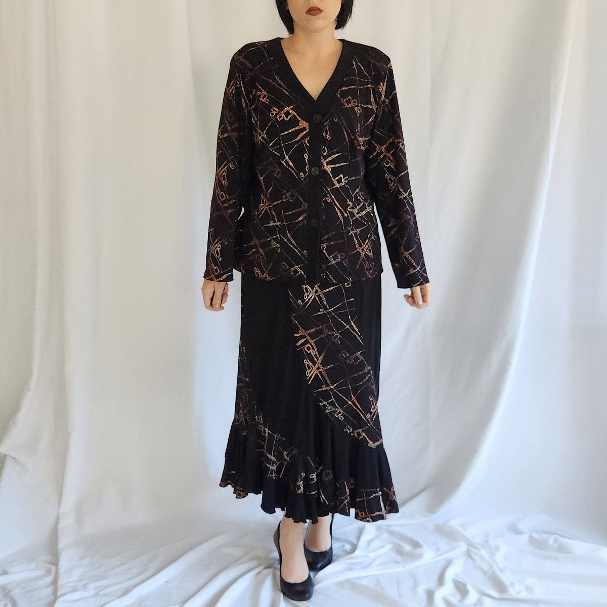 90s/00s Black and Broze Glittery Skirt Set