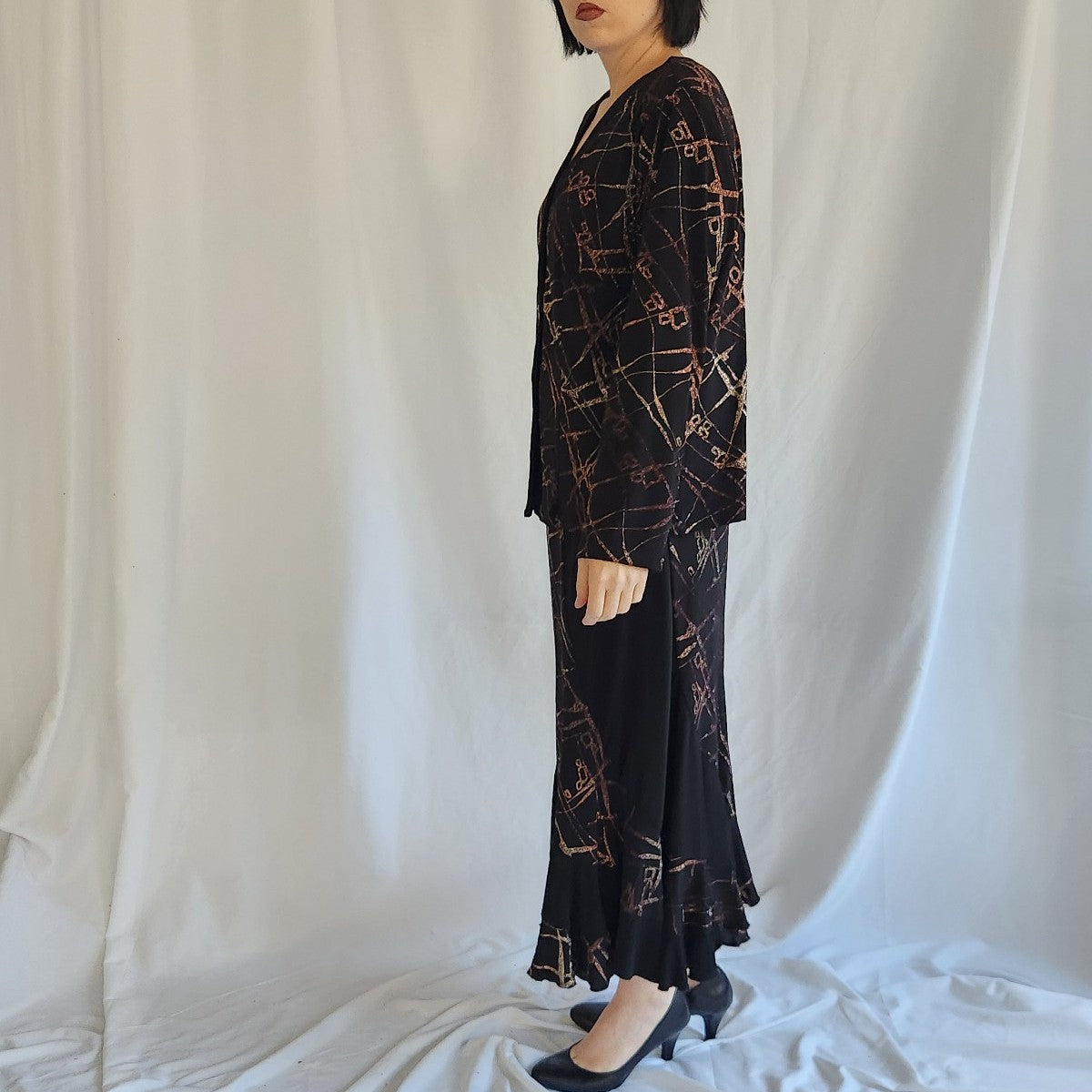 90s/00s Black and Broze Glittery Skirt Set