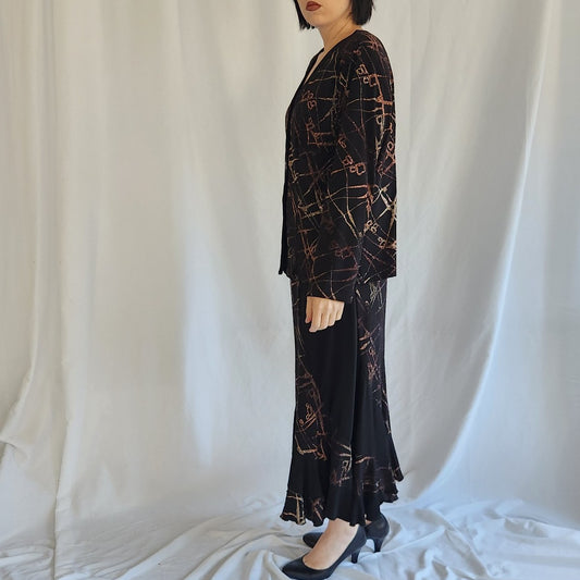 90s/00s Black and Broze Glittery Skirt Set