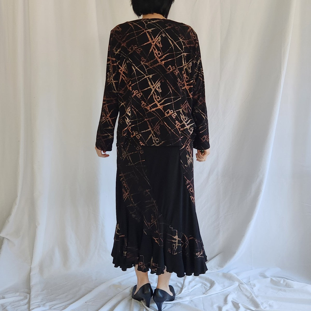 90s/00s Black and Broze Glittery Skirt Set