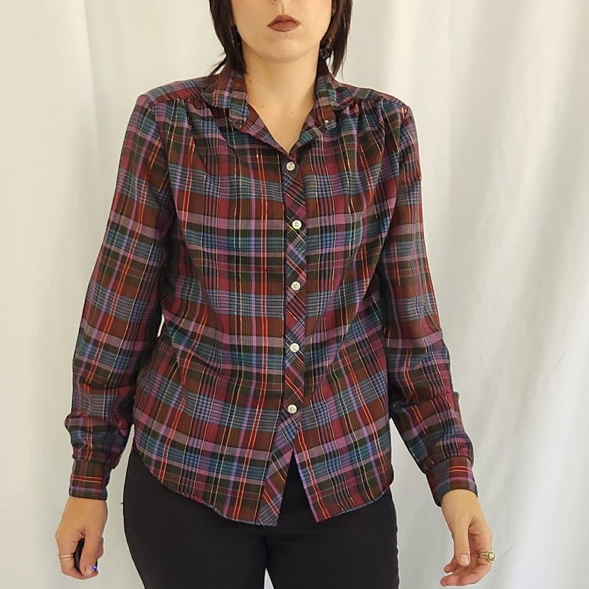 90s Purple, Burgundy, and Blue Plaid Shirt