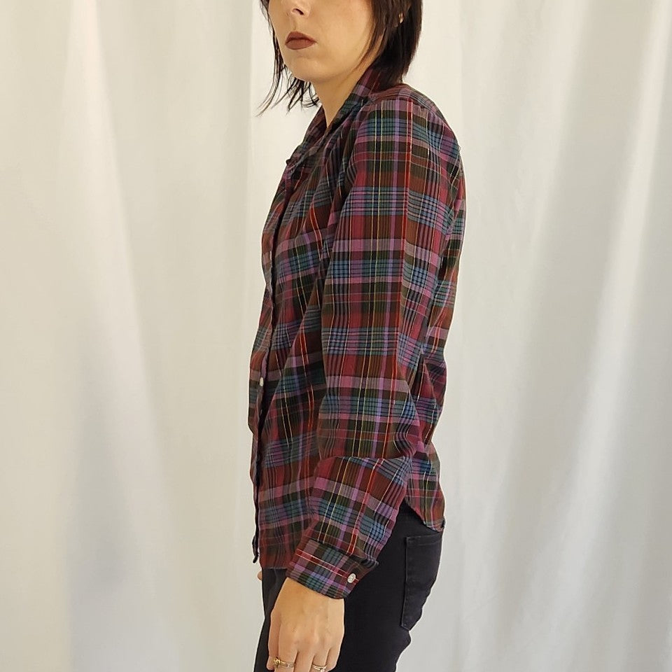 90s Purple, Burgundy, and Blue Plaid Shirt