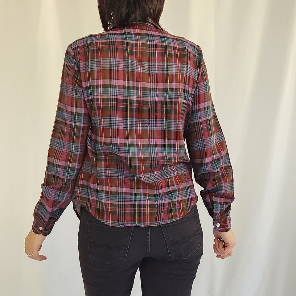 90s Purple, Burgundy, and Blue Plaid Shirt