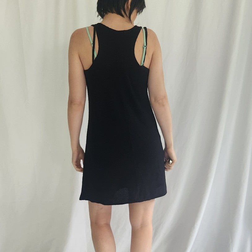 90s Black Mesh Racerback Swim Cover Up