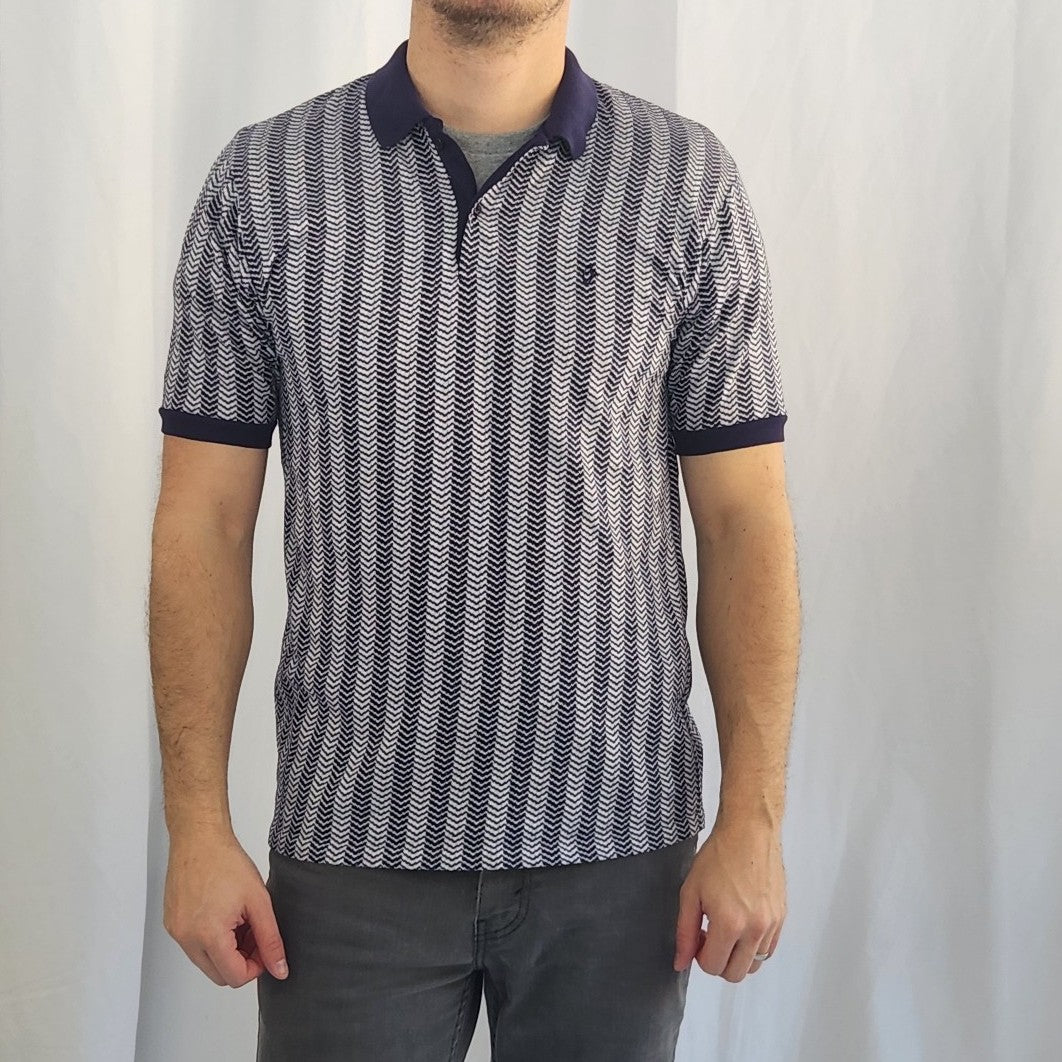 70s/80s Navy and White Herringbone Knit Polo