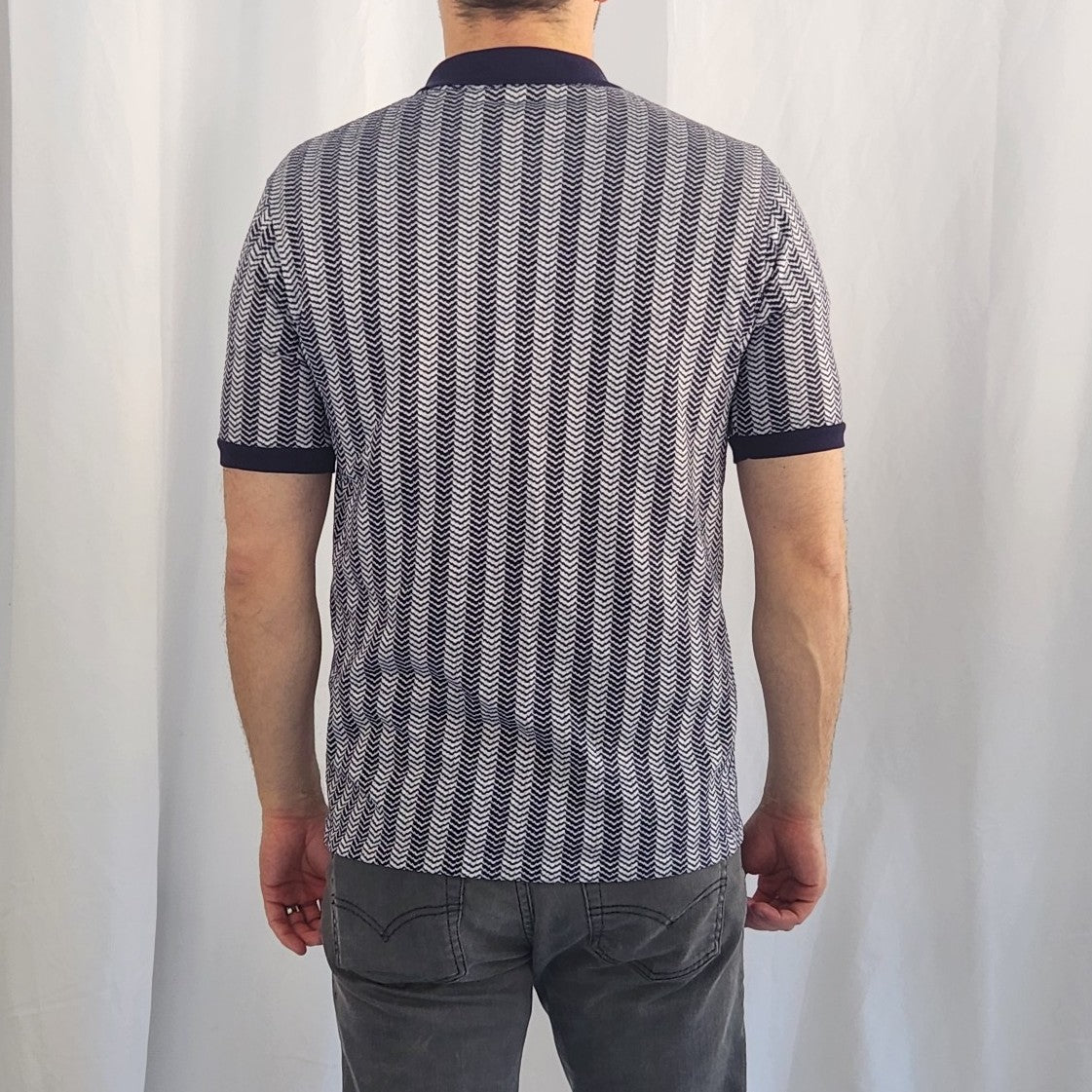 70s/80s Navy and White Herringbone Knit Polo