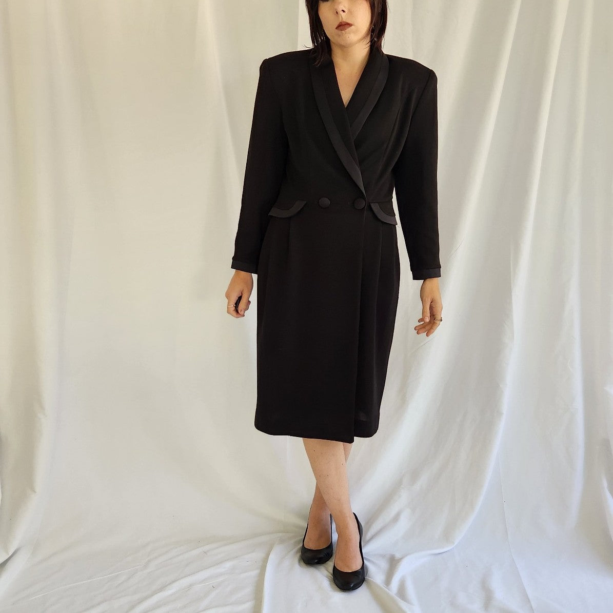 90s Black Anne Klein Coat Dress