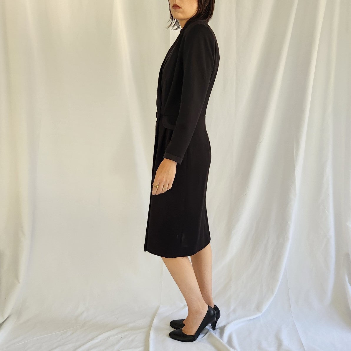 90s Black Anne Klein Coat Dress