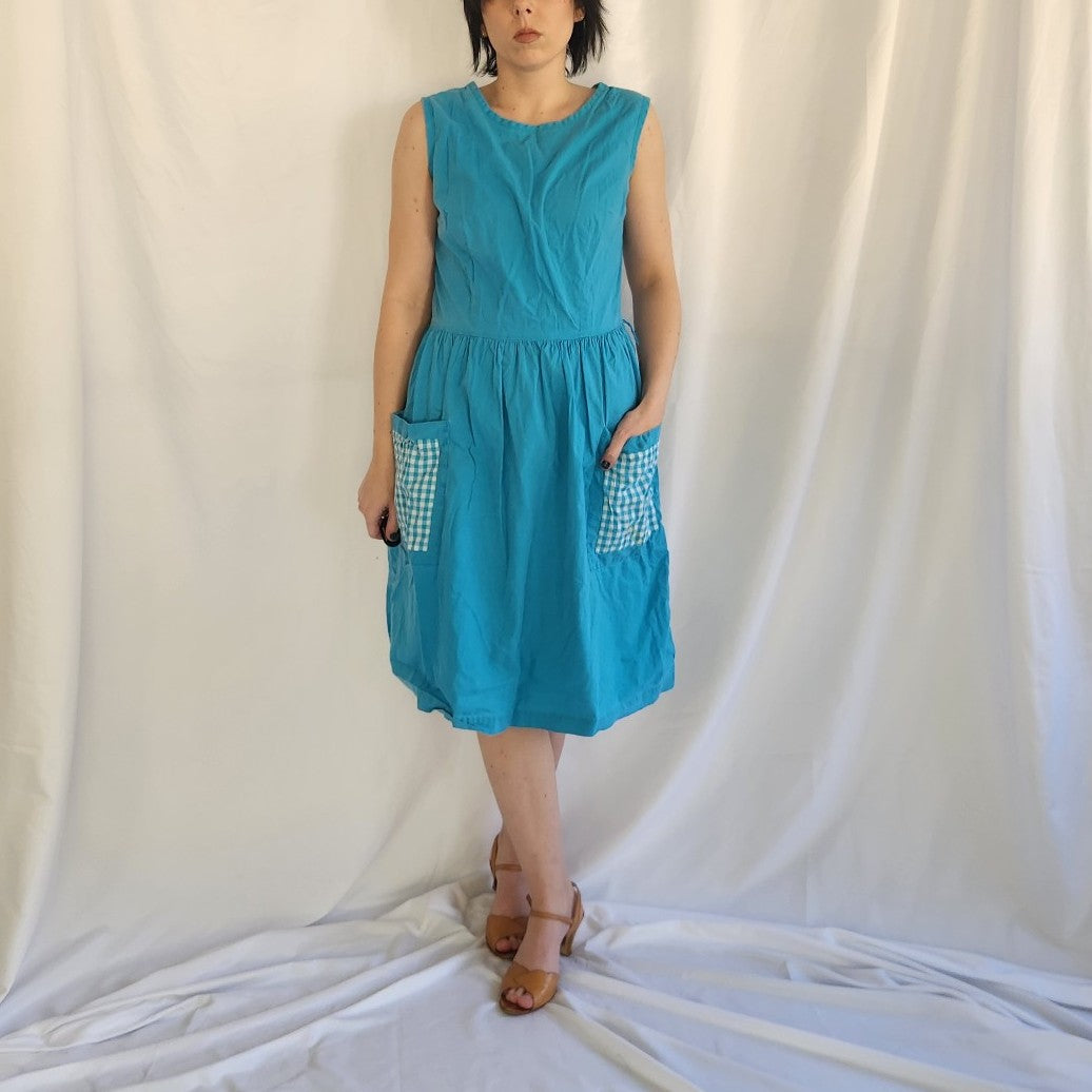 60s Home Made Blue Sleeveless Day Dress