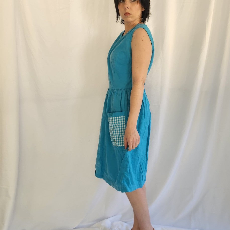 60s Home Made Blue Sleeveless Day Dress