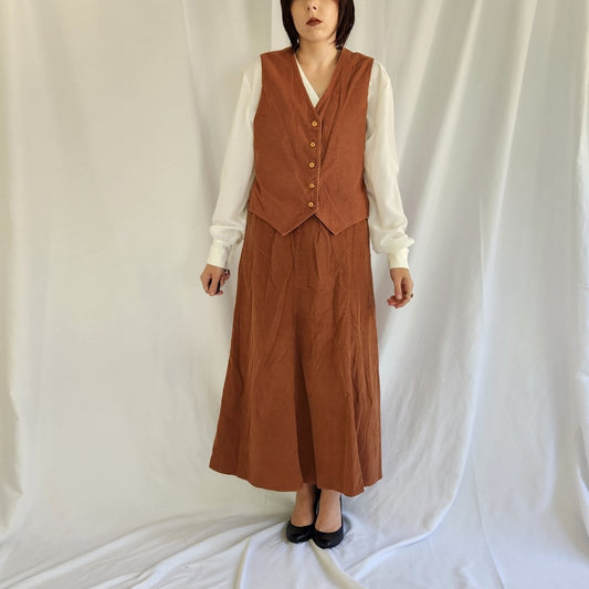 90s(?) Home Made Corduroy Skirt and Vest Set
