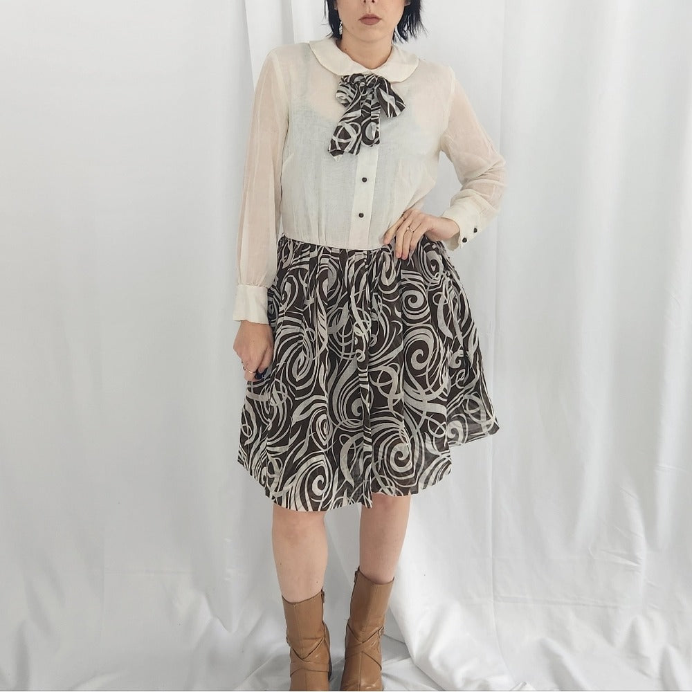 70s Home Made White and Brown Day Dress