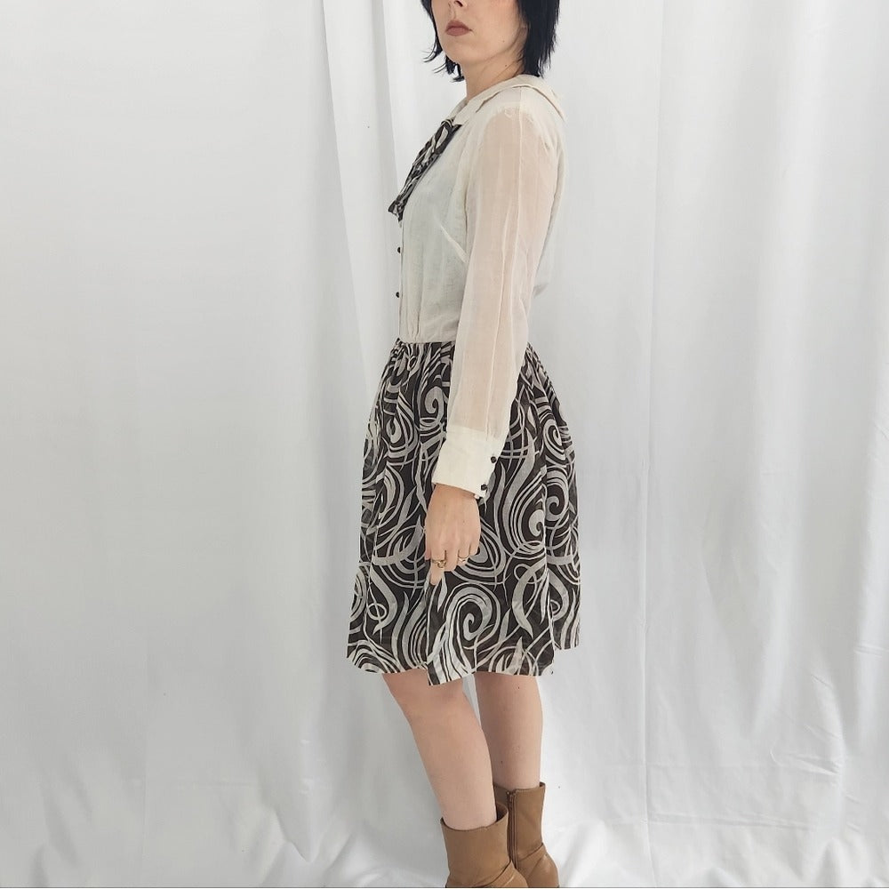 70s Home Made White and Brown Day Dress