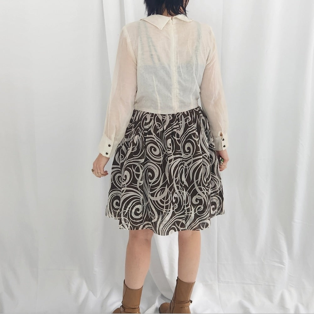 70s Home Made White and Brown Day Dress