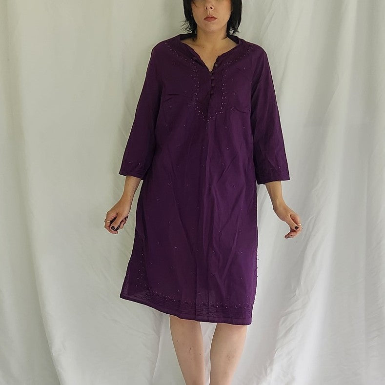 90s Purple Beaded Cotton Dress