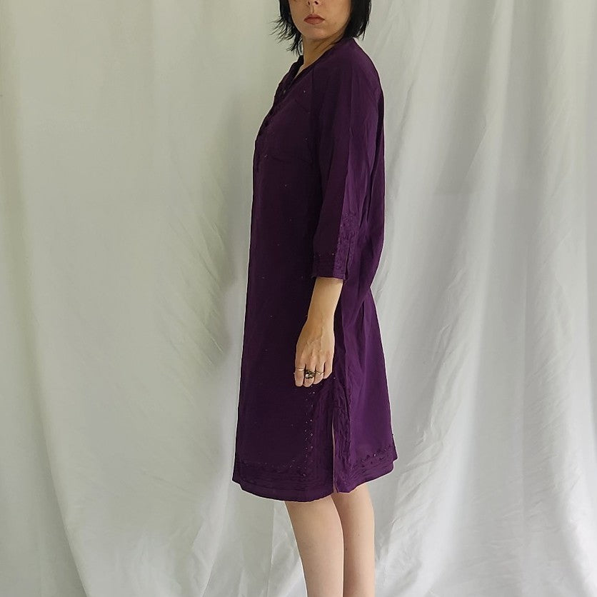 90s Purple Beaded Cotton Dress