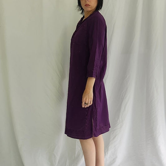 90s Purple Beaded Cotton Dress