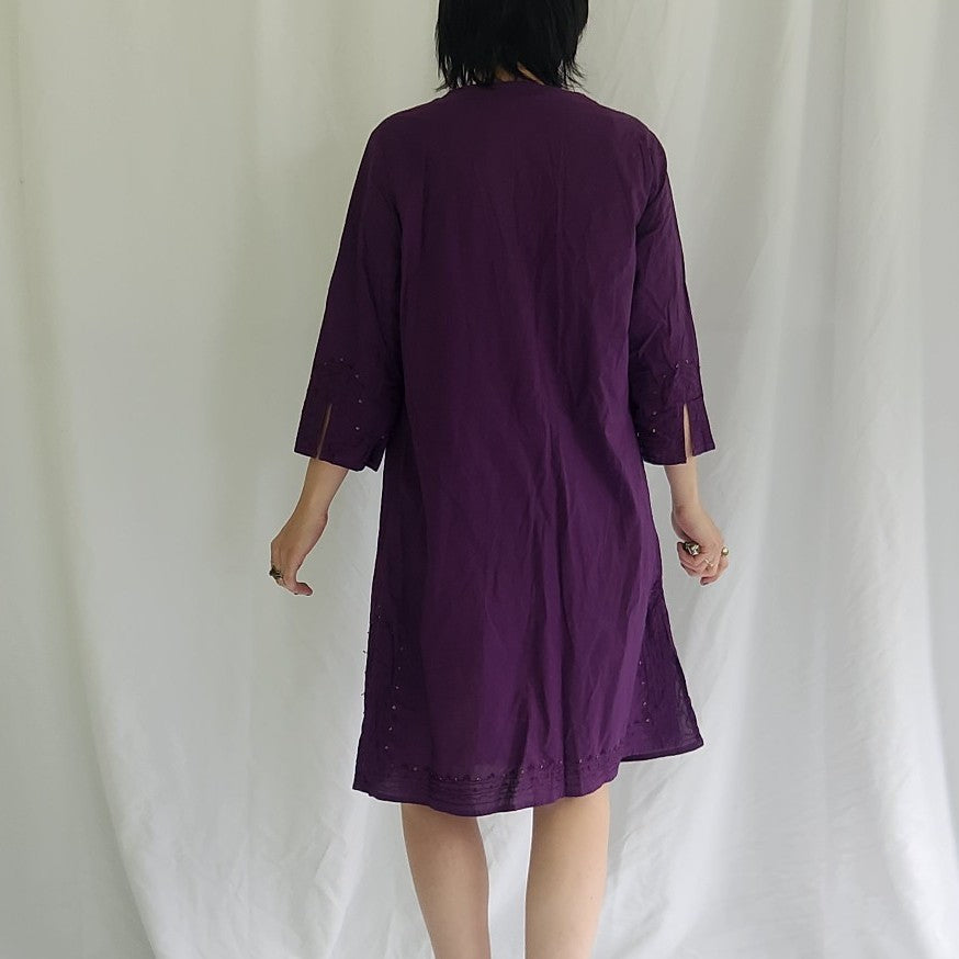90s Purple Beaded Cotton Dress