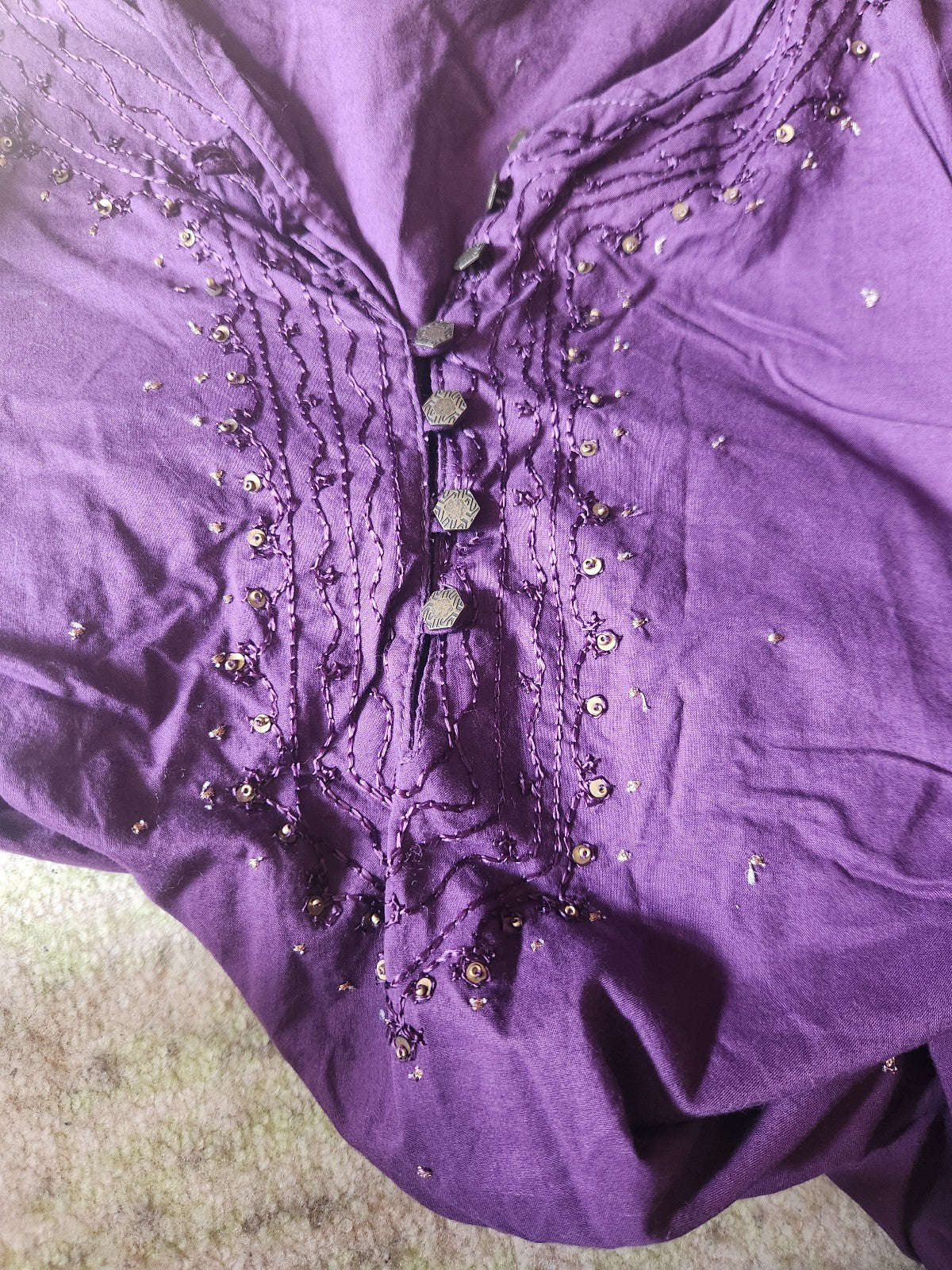 90s Purple Beaded Cotton Dress