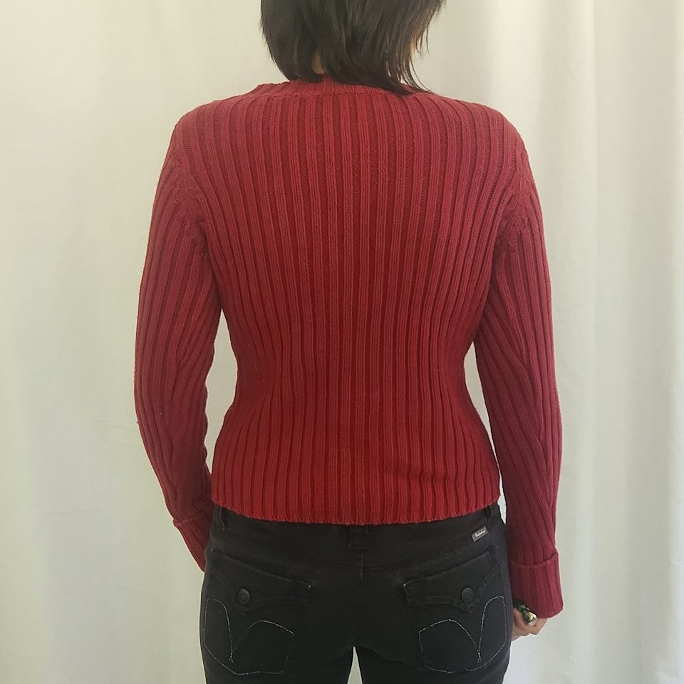 Y2K Red Ribbed Sweater