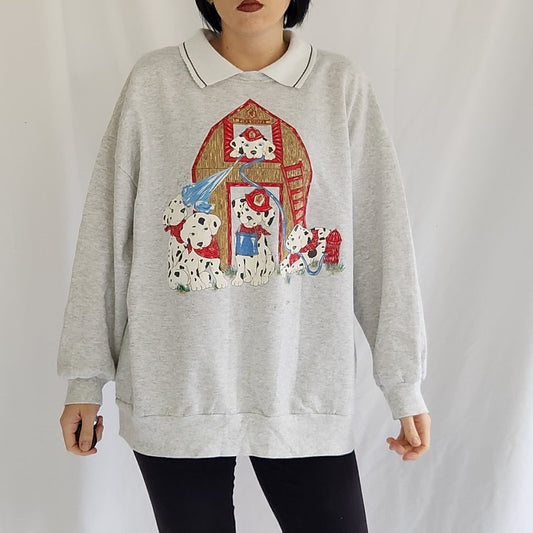 90s Firehouse Dalmatian Puppies Collared Sweatshirt