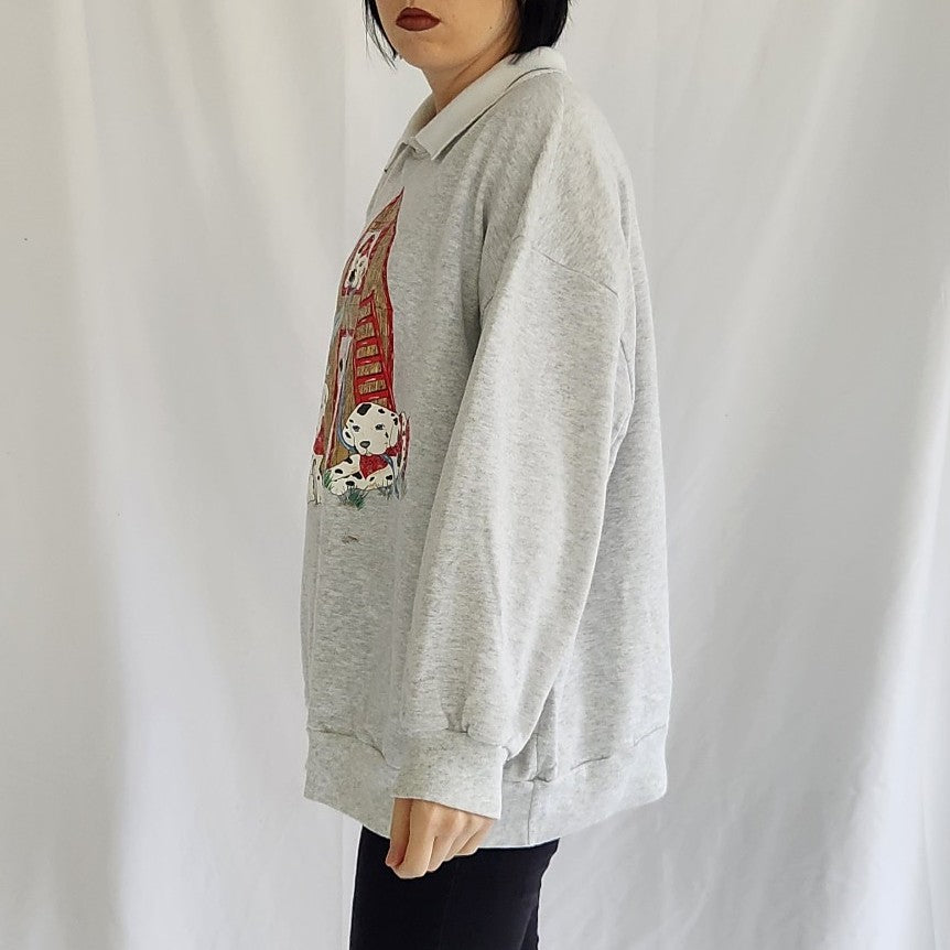 90s Firehouse Dalmatian Puppies Collared Sweatshirt