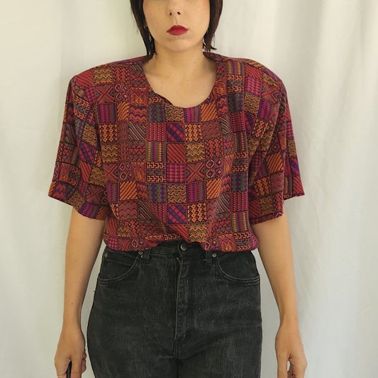 80/90s Purple and Orange Funky Blouse