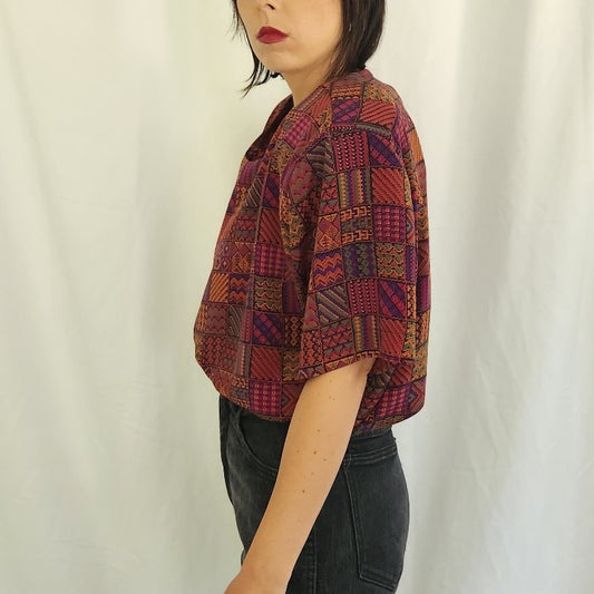 80/90s Purple and Orange Funky Blouse