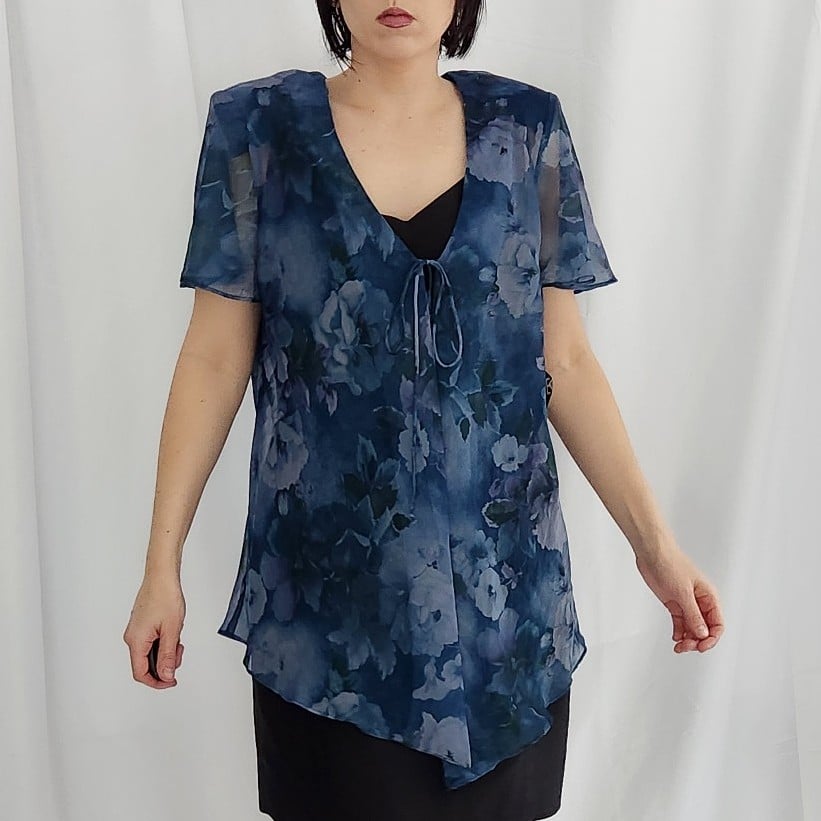 Y2K Blue and Green Sheer Floral Top