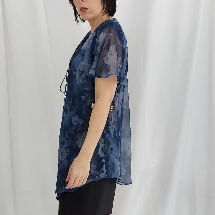 Y2K Blue and Green Sheer Floral Top