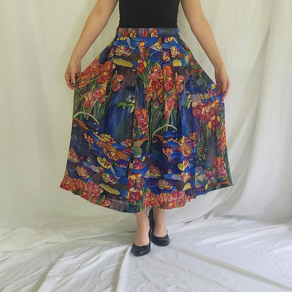 90s Floral Stained Glass Pleated Skirt