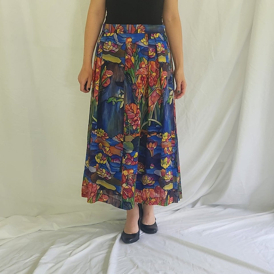 90s Floral Stained Glass Pleated Skirt