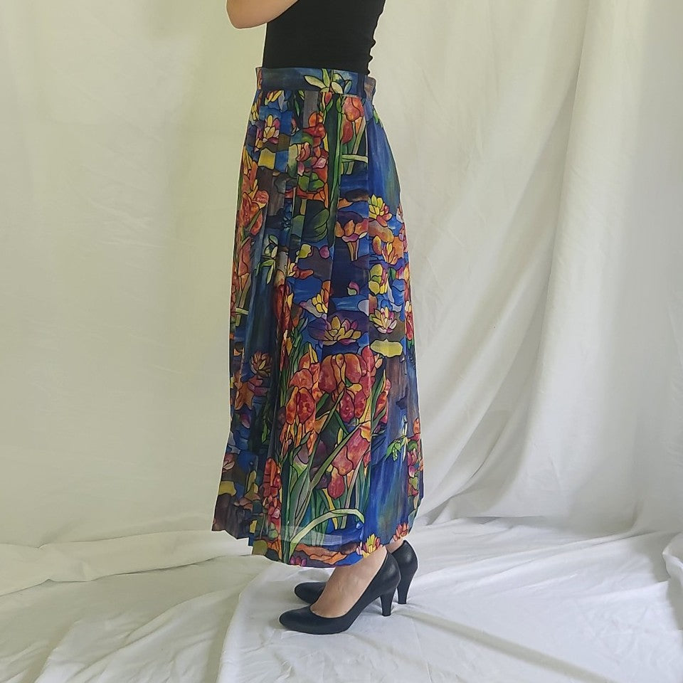 90s Floral Stained Glass Pleated Skirt