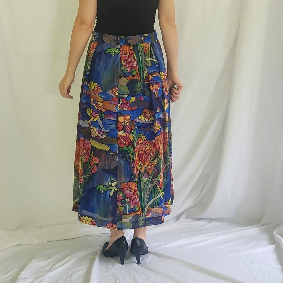 90s Floral Stained Glass Pleated Skirt
