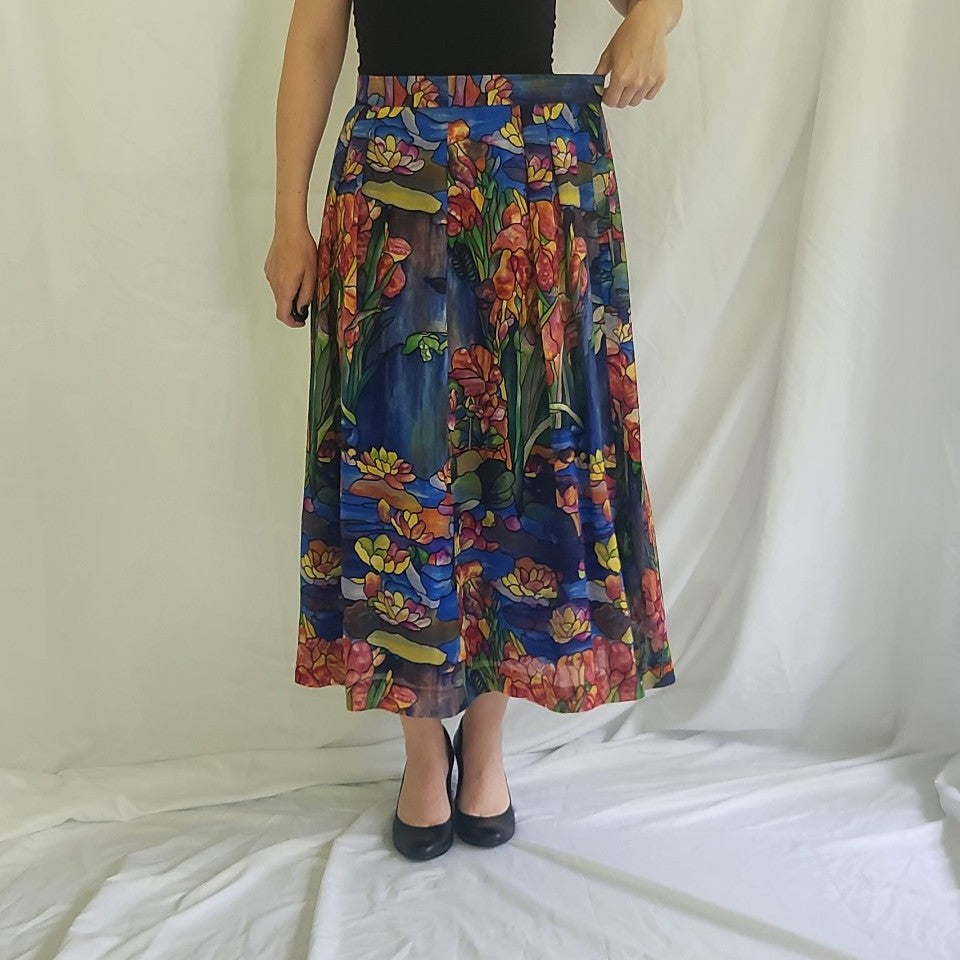 90s Floral Stained Glass Pleated Skirt