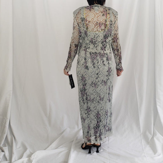 90s/Y2K Deadstock Silver Floral Dress with Jacket