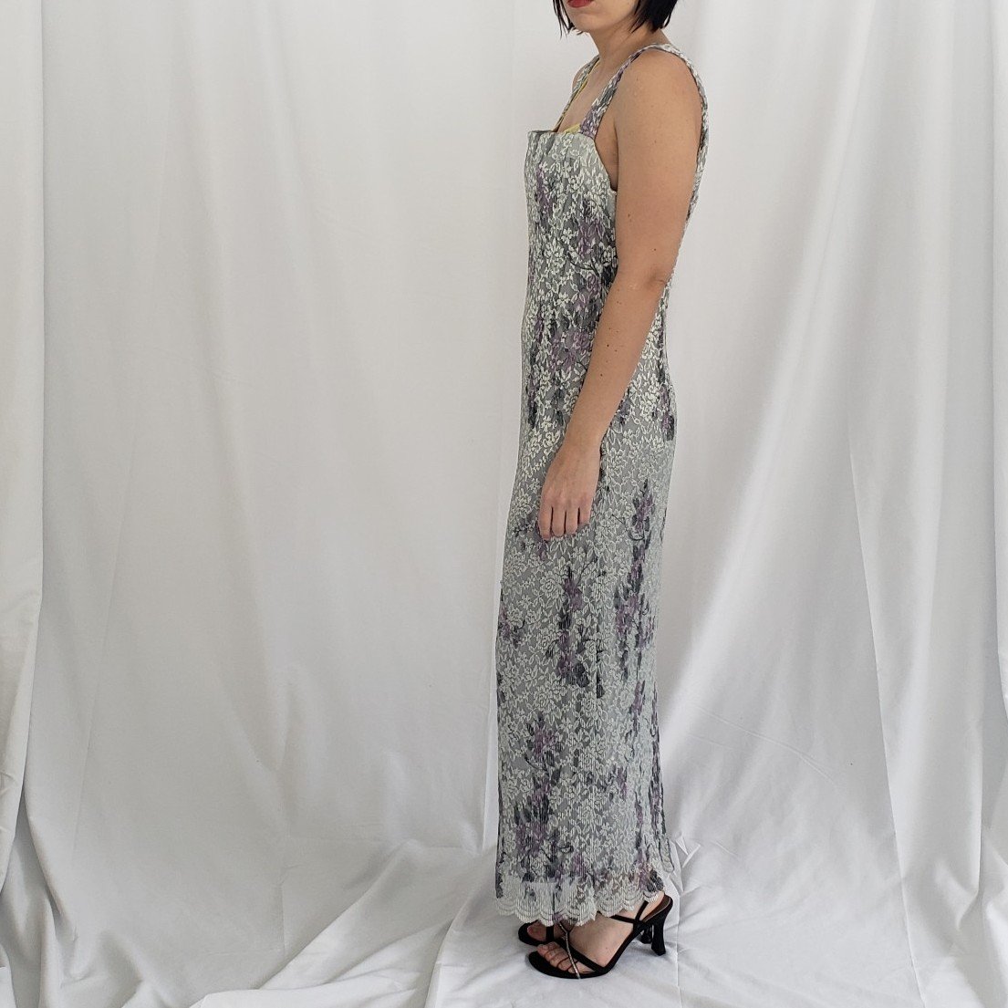 90s/Y2K Deadstock Silver Floral Dress with Jacket