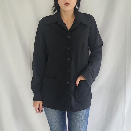 70s Black Dagger Collar Shirt