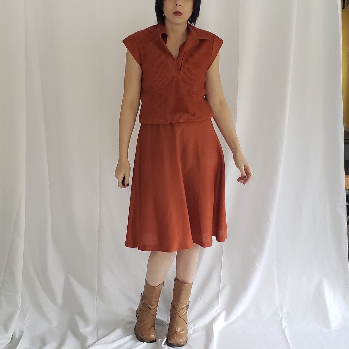 70s Orange Sleeveless Day Dress